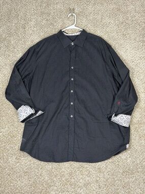 Robert Graham Men's 2XL Black Jacquard Button Up Shirt Paisley Pattern